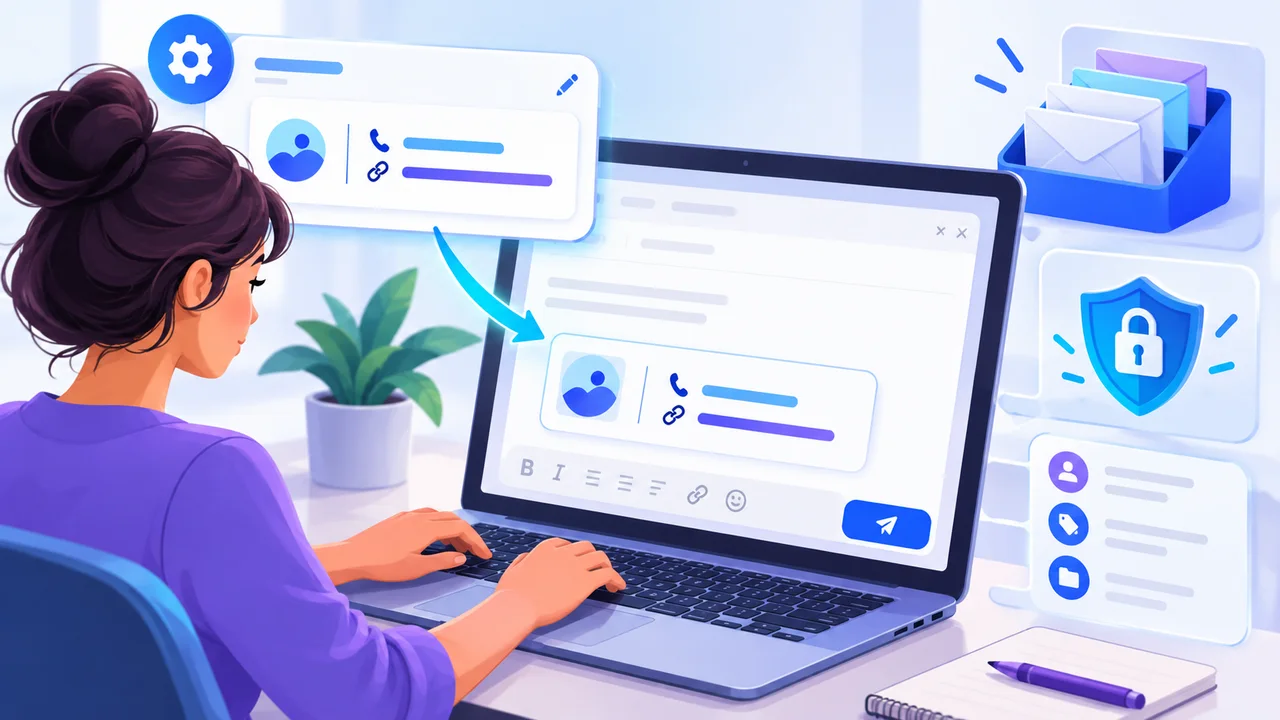 איך להוסיף חתימה עסקית ב־Gmail עם טלפון וקישור לאתר