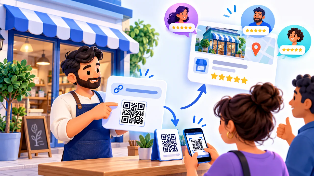 איור מקורי: איך ליצור קישור ו־QR לבקשת ביקורות בגוגל