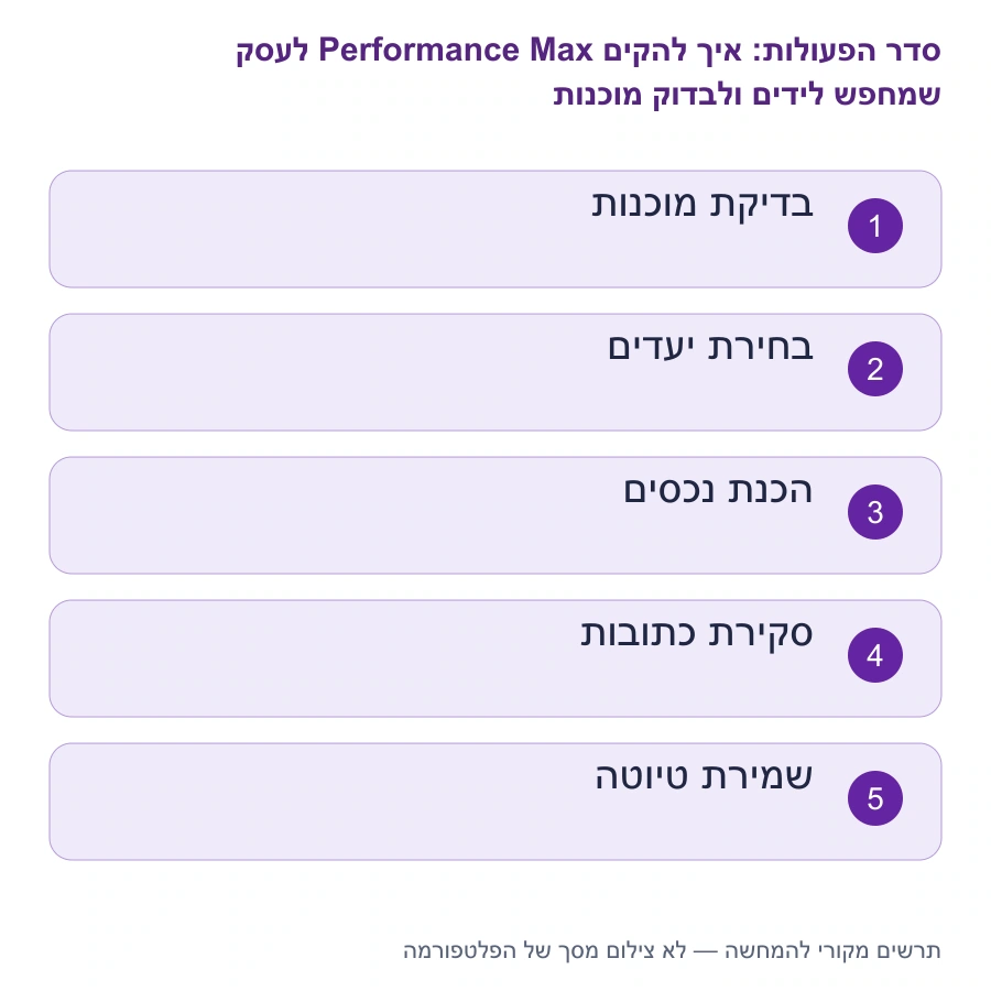 מפת השלבים: איך להקים Performance Max לעסק שמחפש לידים ולבדוק מוכנות