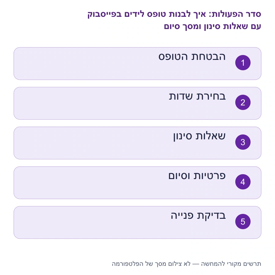 מפת השלבים: איך לבנות טופס לידים בפייסבוק עם שאלות סינון ומסך סיום