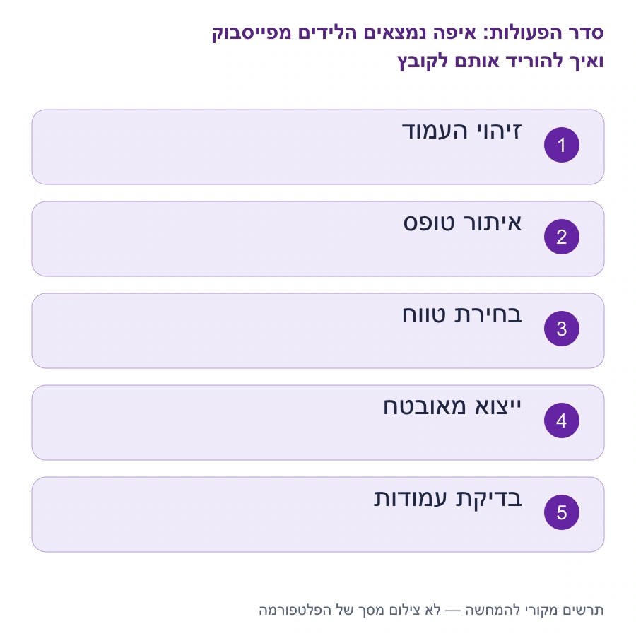 מפת השלבים: איפה נמצאים הלידים מפייסבוק ואיך להוריד אותם לקובץ