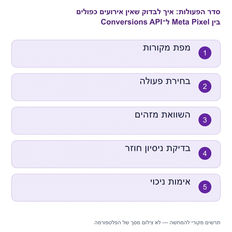 מפת השלבים: איך לבדוק שאין אירועים כפולים בין Meta Pixel ל־Conversions API