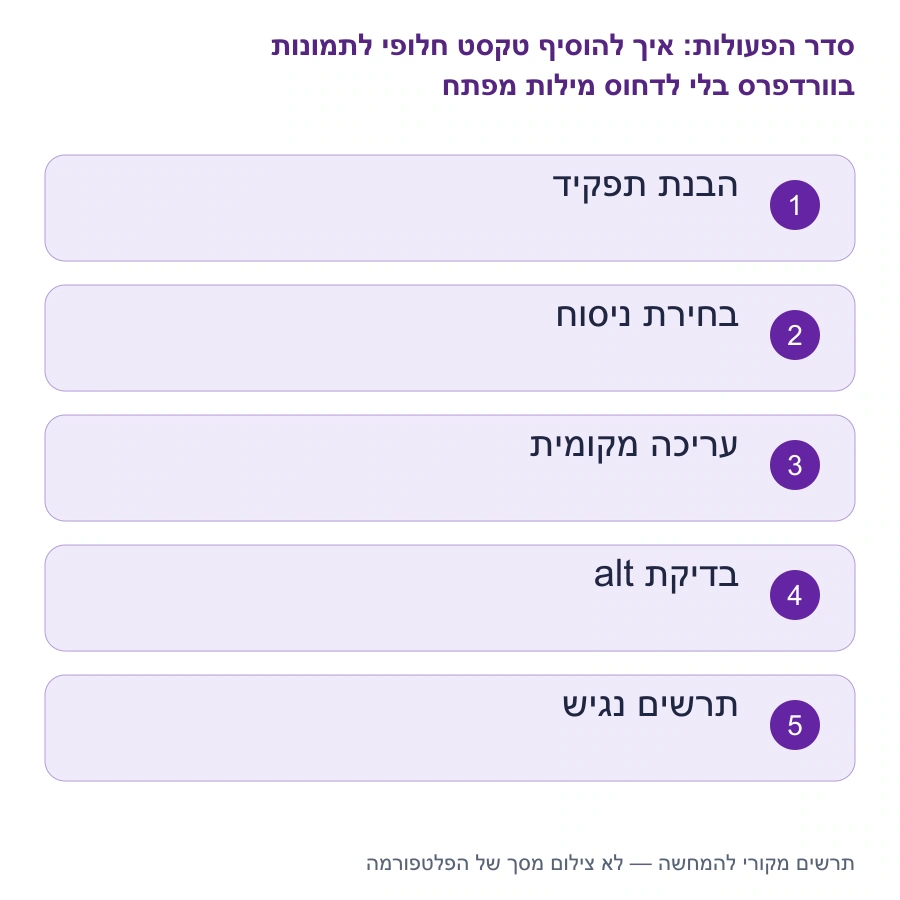 מפת השלבים: איך להוסיף טקסט חלופי לתמונות בוורדפרס בלי לדחוס מילות מפתח