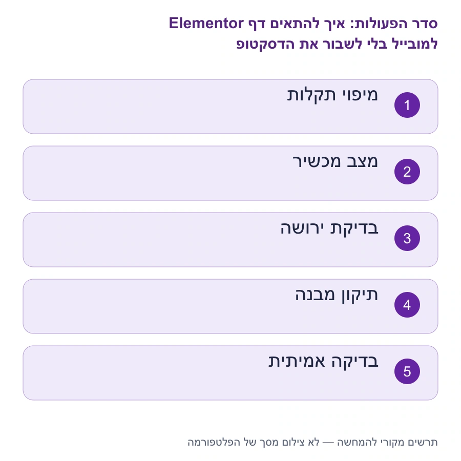 מפת השלבים: איך להתאים דף Elementor למובייל בלי לשבור את הדסקטופ